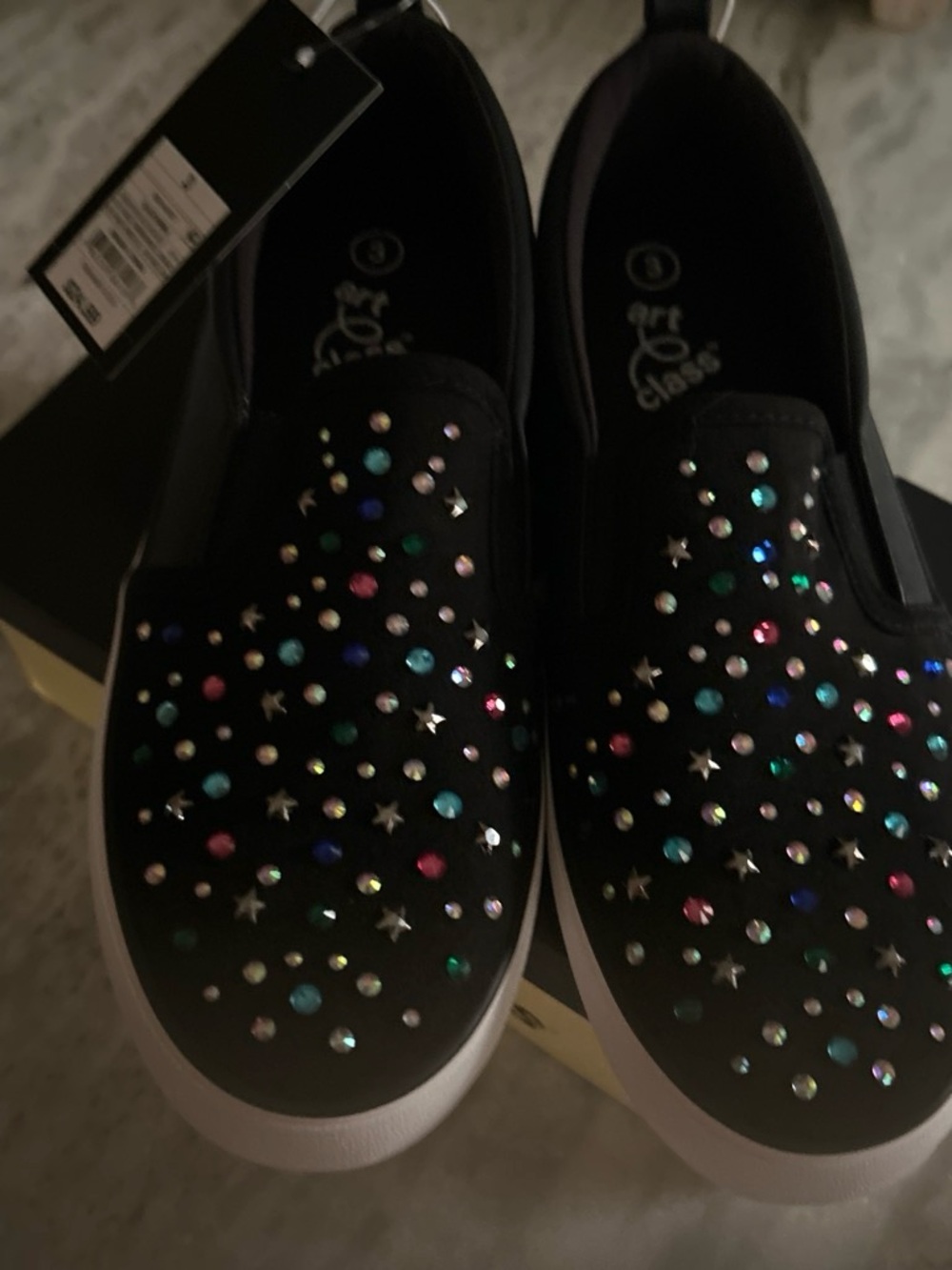art class Black Slip-On Sneakers with Multicolor Studs